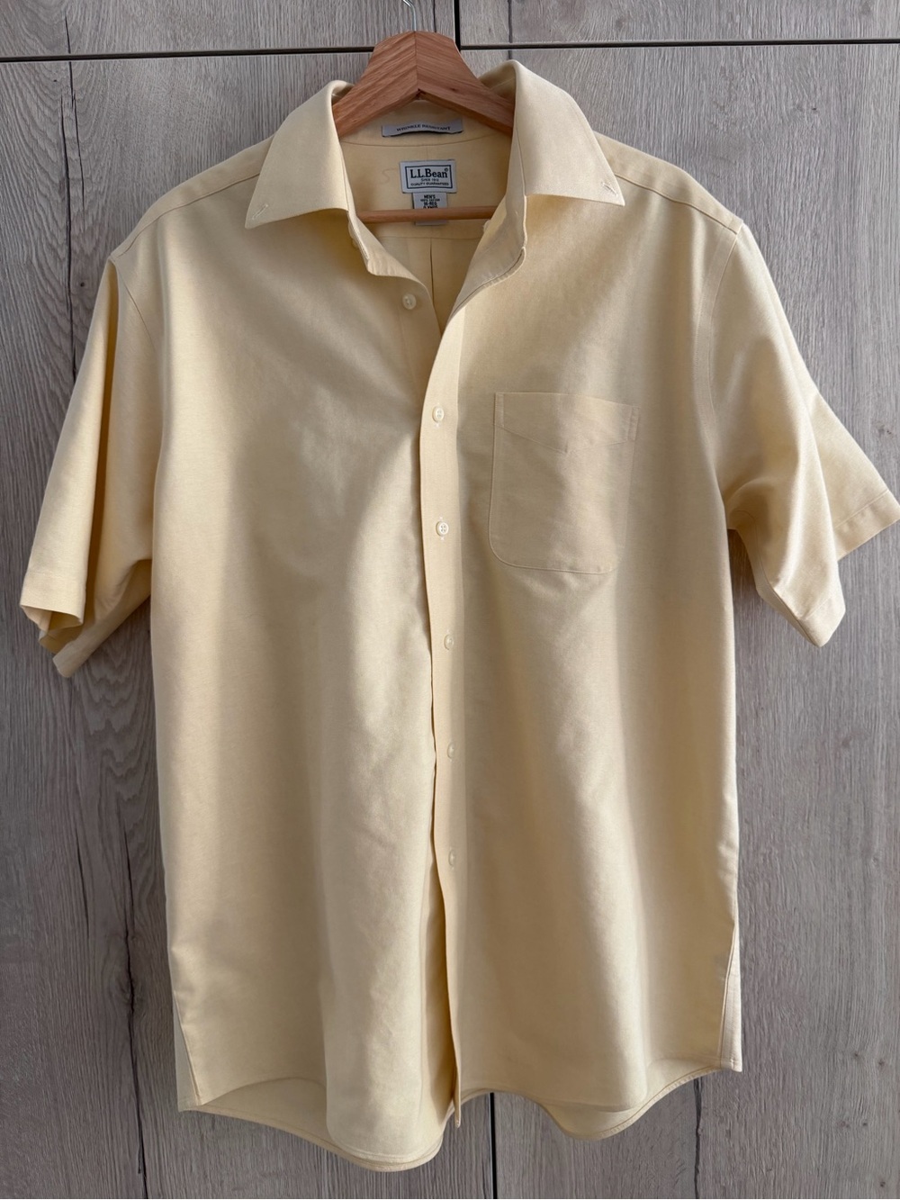 L.L. Bean short sleeve oxford / utility shirt in soft yellow